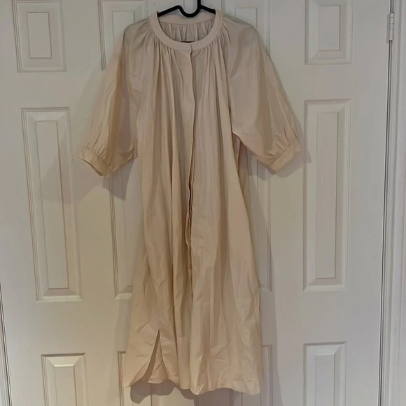 Violet Puff Sleeve  Gauze Peasant Dress Beige Sz Large - Picture 3 of 14
